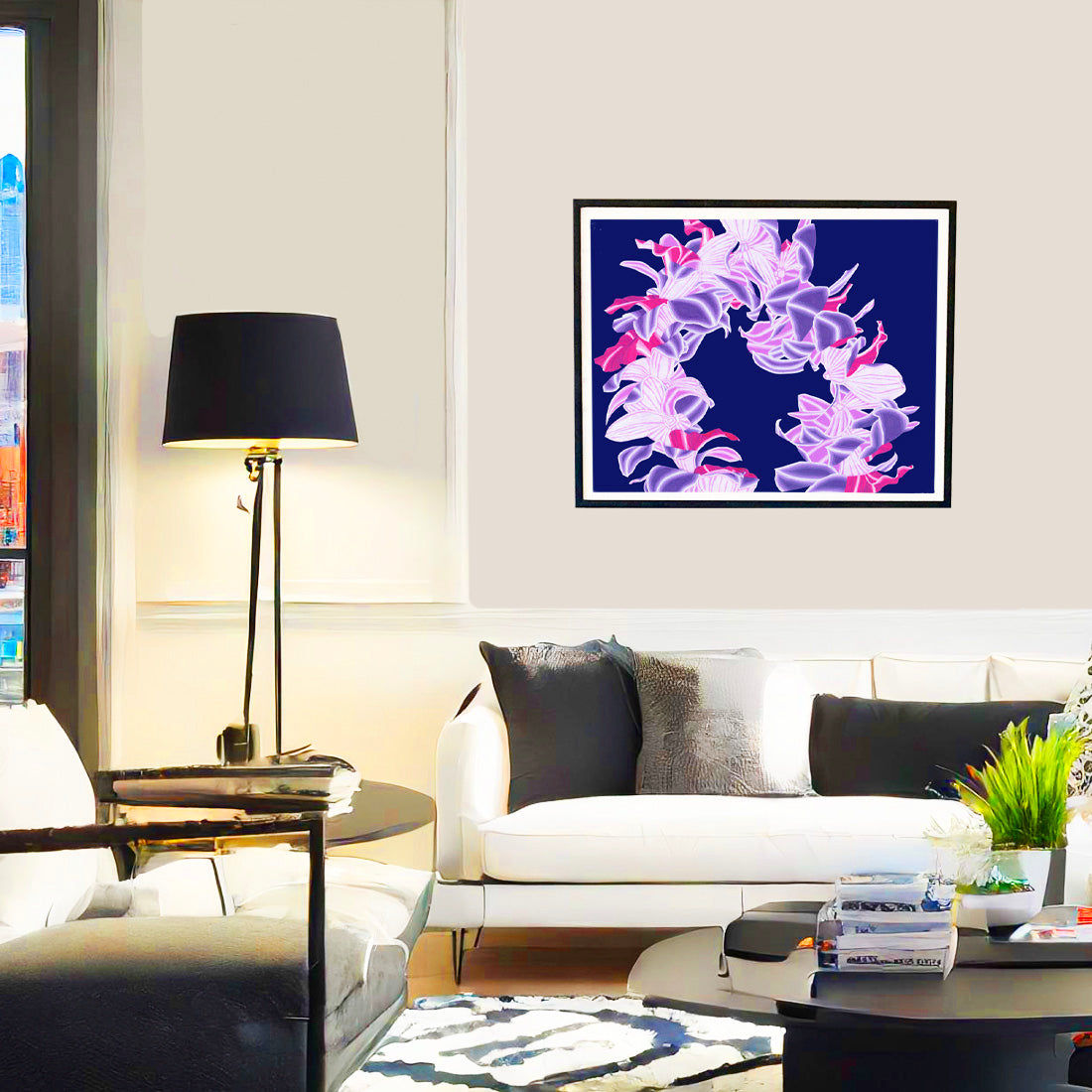 purple orchid lei flower wall art print by Judd Boloker. Made in Hawaii. Hawaiian flower painting. Hawaiian wall décor.