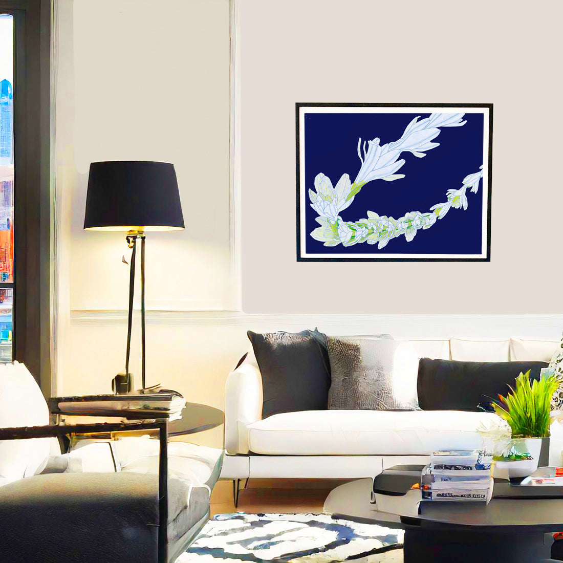 Tuberose lei flower wall art print by Judd Boloker. Made in Hawaii. Hawaiian flower painting. Hawaiian wall décor.