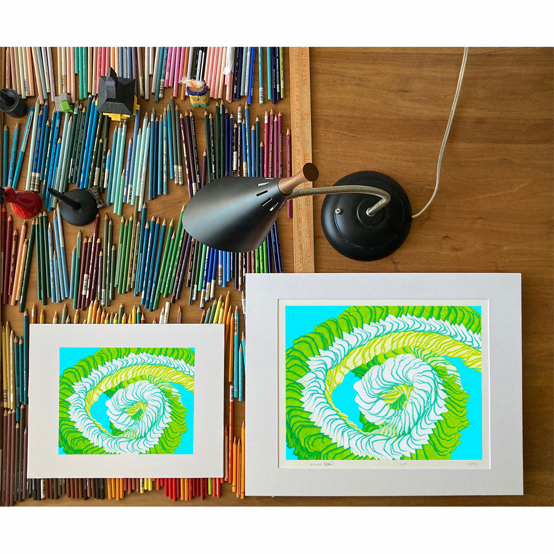 Green Cristiana. lei flower art print by Oahu visual artist Judd Boloker. Made in Hawaii. Hawaiian flower artwork. Drawing of Hawaii