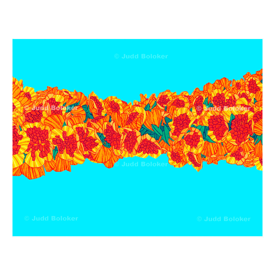 Lantern Ilima lei wall art print by Oahu visual artist Judd Boloker. Made in Hawaii. Hawaiian print. Fine Art from Hawaii