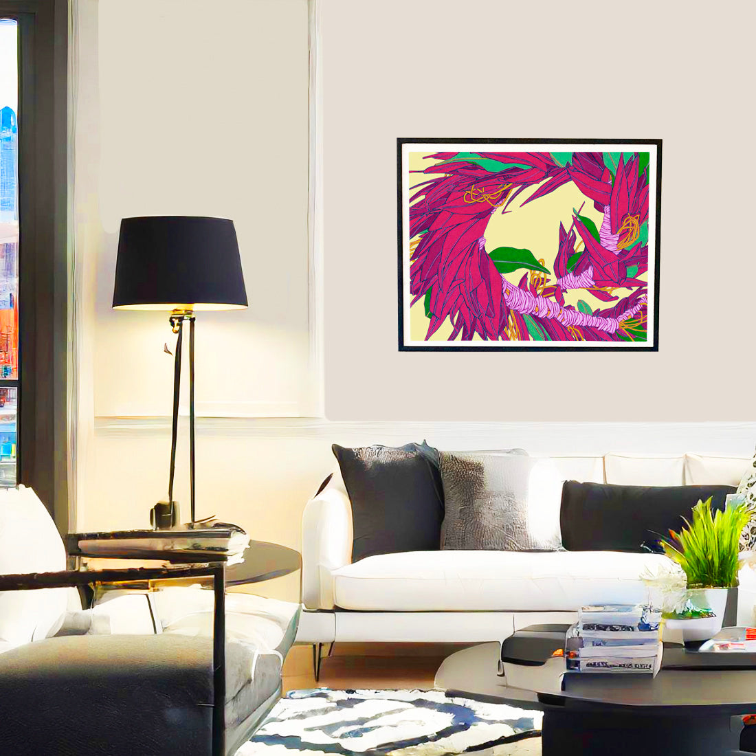 red ti leaf lei flower wall art print by Judd Boloker. Made in Hawaii. Hawaiian flower painting. Hawaiian wall décor.