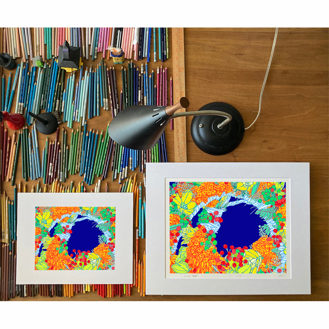 Lantana lei flower art print by Oahu visual artist Judd Boloker. Made in Hawaii. Hawaiian flower artwork. Drawing of Hawaii