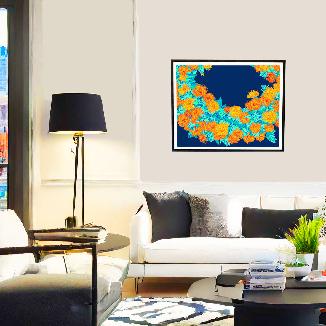 Safflower lei flower wall art print by Judd Boloker. Made in Hawaii. Hawaiian flower painting. Hawaiian wall décor.