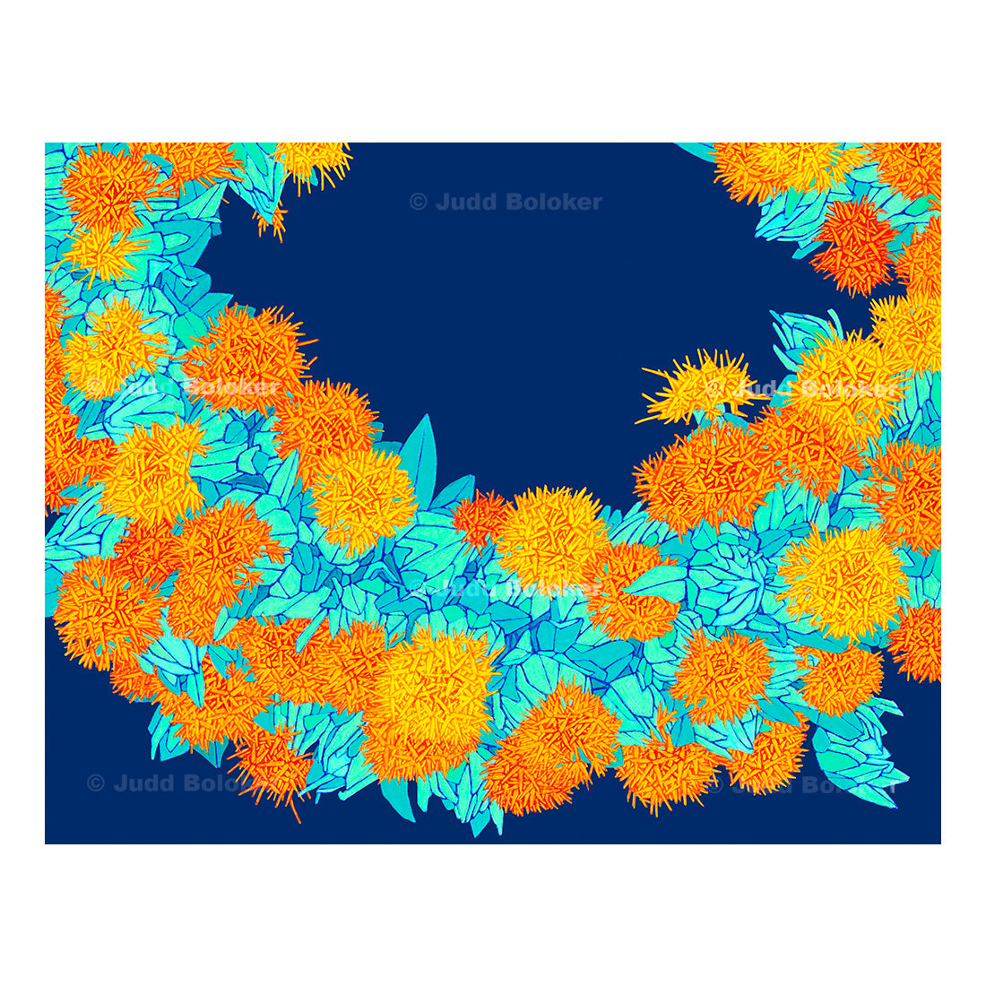 Safflower lei wall art print by Oahu visual artist Judd Boloker. Made in Hawaii. Hawaiian print. Fine Art from Hawaii