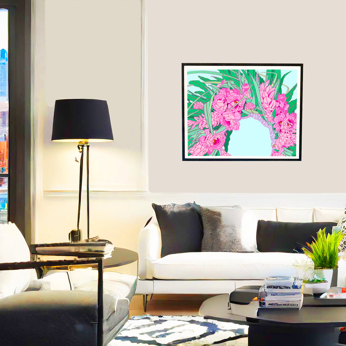 Ginger and Peony Haku. lei flower wall art print by Judd Boloker.  Made in Hawaii.  Hawaiian flower painting.  Hawaiian wall décor.