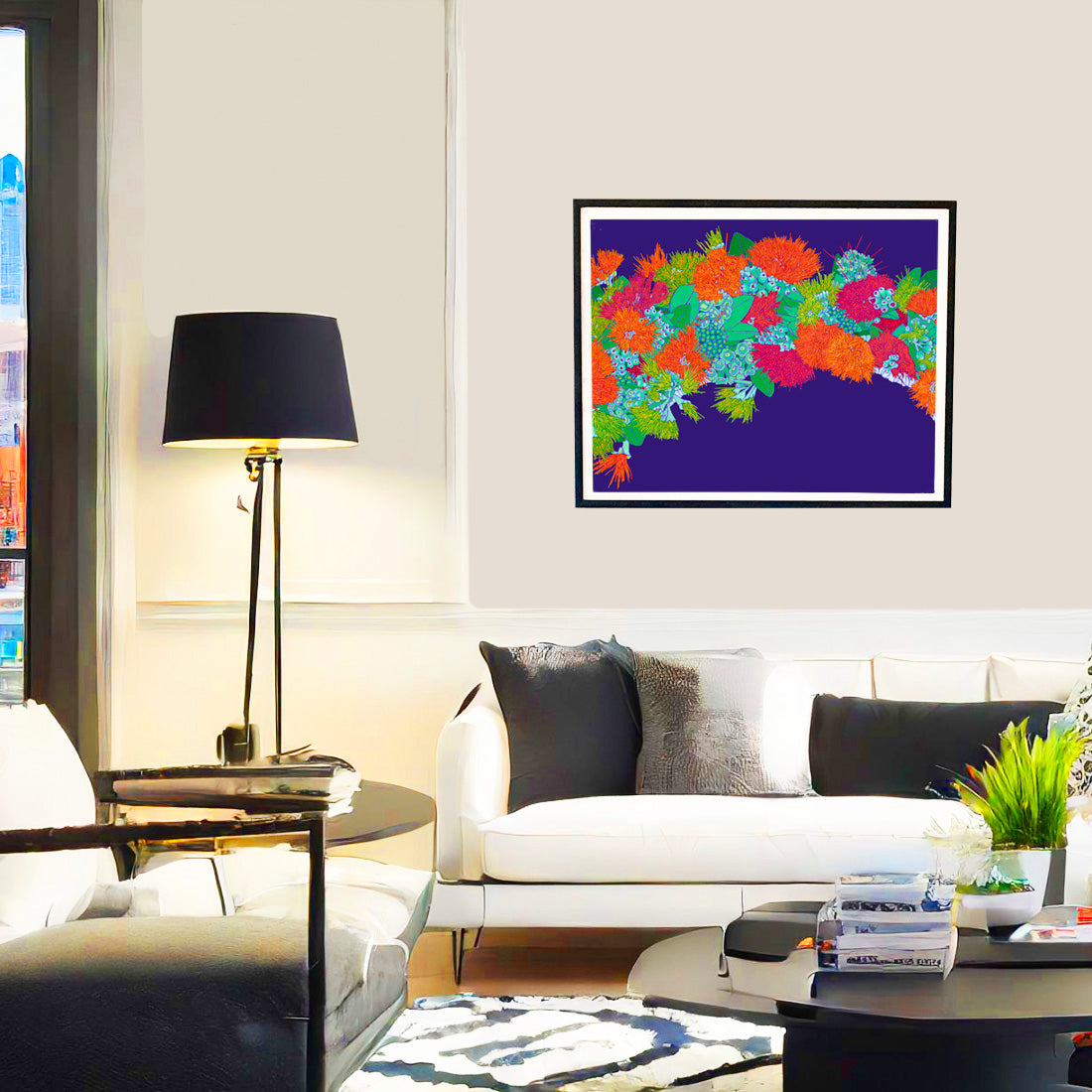 ohia lehua lei flower wall art print by Judd Boloker. Made in Hawaii. Hawaiian flower painting. Hawaiian wall décor.