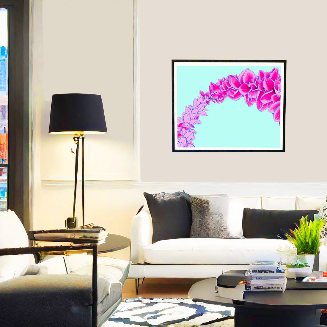 pink plumeria lei flower wall art print by Judd Boloker. Made in Hawaii. Hawaiian flower painting. Hawaiian wall décor.