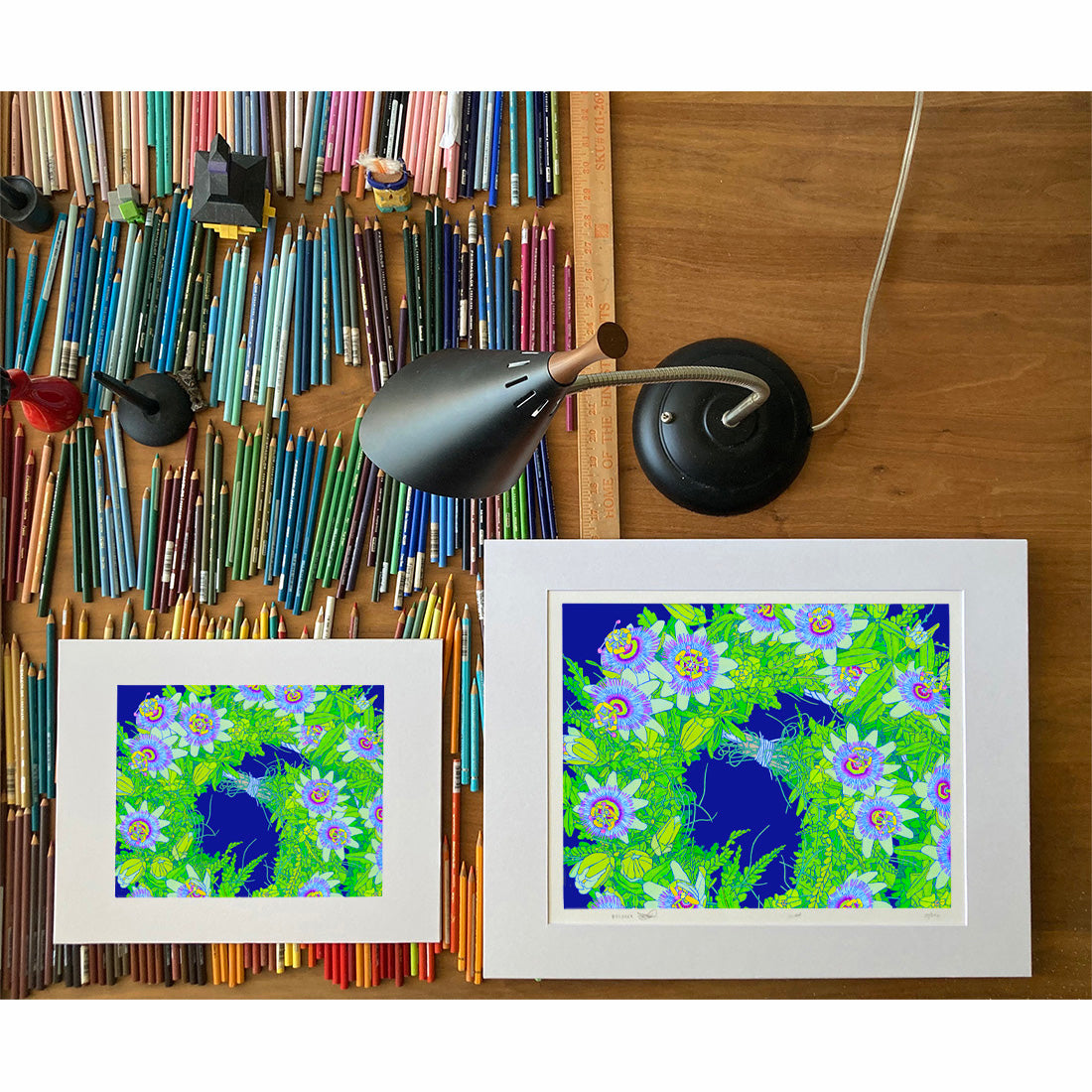Lilikoi lei flower art print by Oahu visual artist Judd Boloker.  Made in Hawaii. Hawaiian flower artwork.  Drawing of Hawaii
