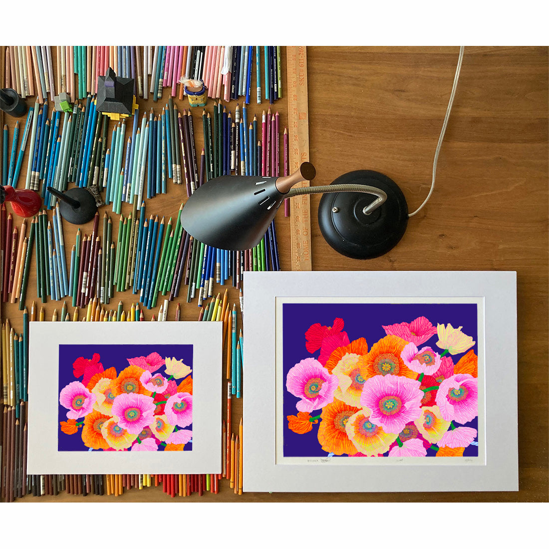 Icelandic Poppy lei flower art print by Oahu visual artist Judd Boloker.  Made in Hawaii. Hawaiian flower artwork.  Drawing of Hawaii