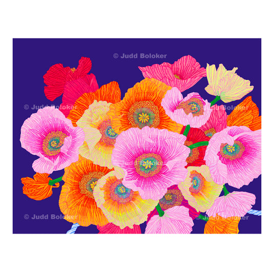 Icelandic Poppy lei wall art print by Oahu visual artist Judd Boloker.  Made in Hawaii.  Hawaiian print.  Fine Art from Hawaii