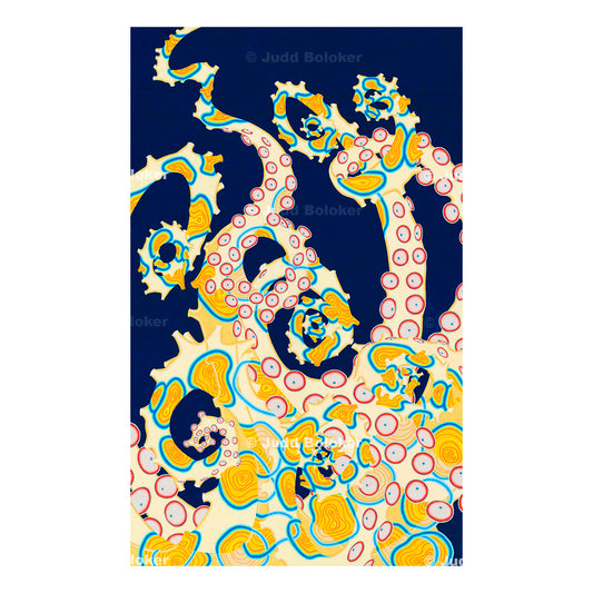 Blue Ringed Octopus Sea life wall art print by Oahu visual artist Judd Boloker.  Made in Hawaii.  Hawaiian Print.