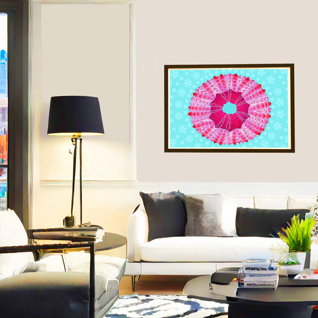 Pink Urchin Echinometra mathaei Sea Life art print by Judd Boloker.  Made in Hawaii.  Drawing of Hawaii.  Hawaiian wall décor. Art shell wall art.