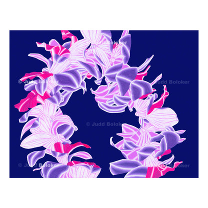 purple orchid lei wall art print by Oahu visual artist Judd Boloker.  Made in Hawaii.  Hawaiian print.  Fine Art from Hawaii