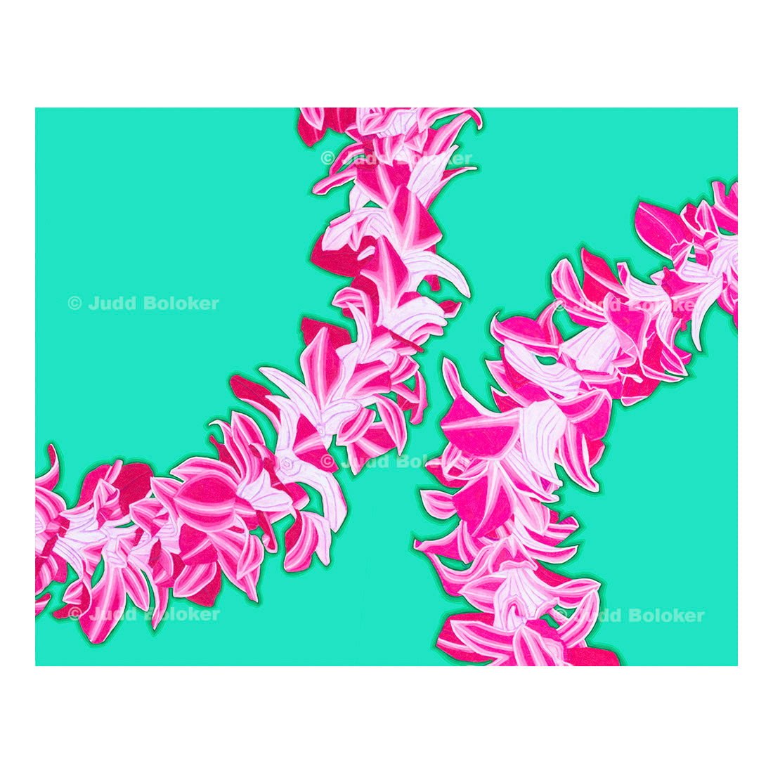 Orchid lei wall art print by Oahu visual artist Judd Boloker.  Made in Hawaii.  Hawaiian print.  Fine Art from Hawaii