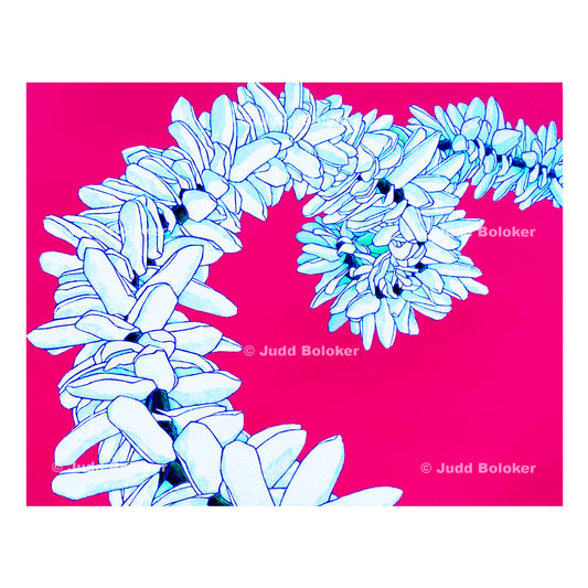 Tiare.  Tahitian Gardenia. lei wall art print by Oahu visual artist Judd Boloker.  Made in Hawaii.  Hawaiian print.  Fine Art from Hawaii