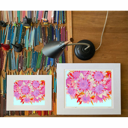 Torch Ginger. lei flower art print by Oahu visual artist Judd Boloker.  Made in Hawaii. Hawaiian flower artwork.  Drawing of Hawaii
